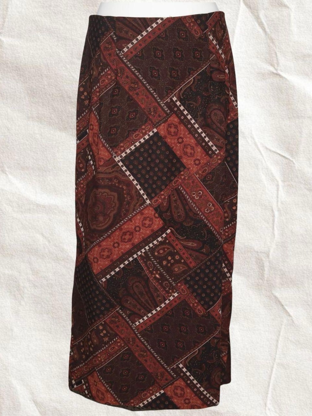 Women's Patchwork Paisley Maxi Skirt - Brown & Rust